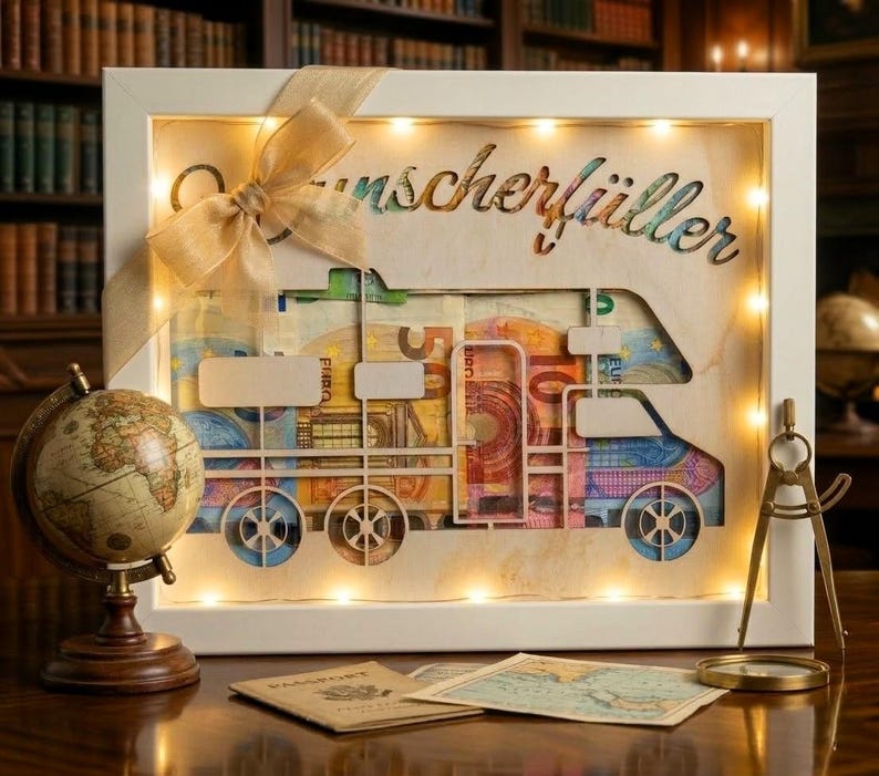 Hochzeitsgeschenk Geld Geldgeschenk zur Hochzeit Wunscherfüller Wohnmobil Geschenkidee Geldrahmen Camper Reise Bild 1