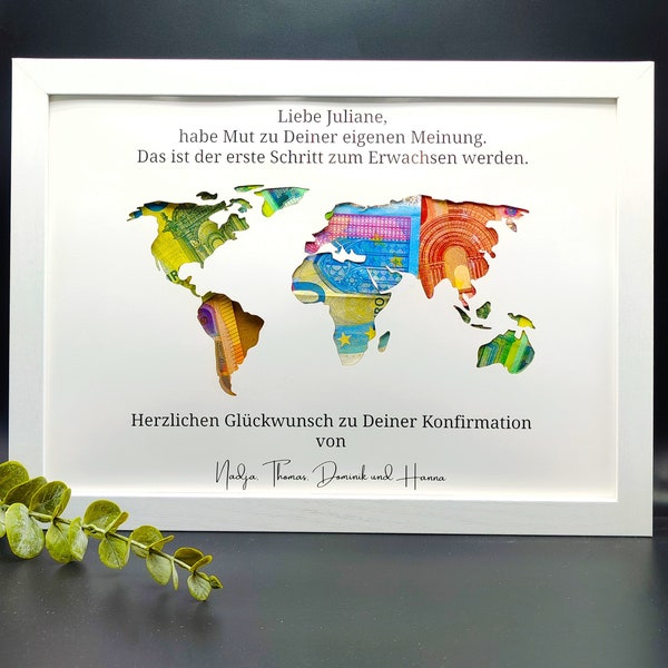 Konfirmation Geldgeschenk Individuelles Geschenk zur Konfirmation gastgeschenk Personalisiert mit Namen optional mit Bilderrahmen