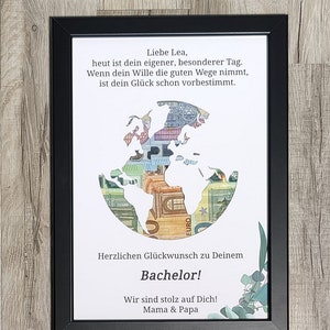 Bachelor Geschenk personalisiert Geldgeschenk Bachelor Abschluss Mädchen Junge Erinnerungsgeschenk mit Namen Bilderrahmen DIY Geschenkidee