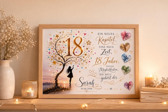 18 Geburtstag Geschenk personalisiert Geldgeschenk Volljährigkeit Mädchen Junge Erinnerungsgeschenk mit Namen Bilderrahmen DIY Geschenkidee