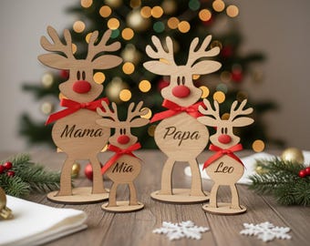 Rentier Namensschild Gäste Weihnachten Holz Tischkarte Platzhalter personalisiert Gravur Tischdeko Geschenk