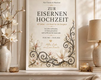 Eiserne Hochzeit Geschenk personalisiert – Magnolien zum 65. Hochzeitstag