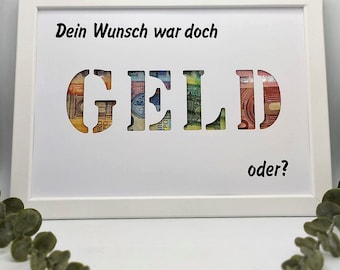 Geldgeschenk Geburtstag Wunscherfüller Geschenk zum verschenken zum Geburtstag Weihnachten Geld Optional mit Bilderrahmen