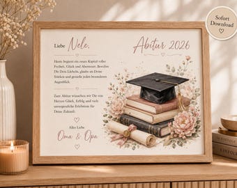 Abitur Geschenk 2026 Sofort Download Karte zum Ausdrucken Glückwunschkarte Schulabschluss digitale Druckdatei