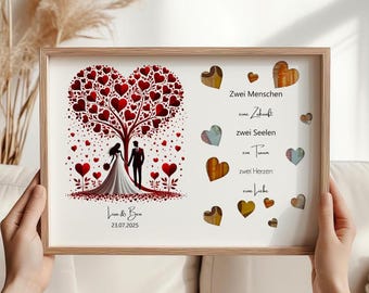 Personalisiertes Hochzeitsbild mit Namen und Datum Herzbaum Geschenk zur Hochzeit