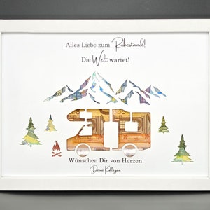 Ruhestand Geschenk personalisiert Geldgeschenk Rente Abschied Erinnerungsgeschenk mit Namen Bilderrahmen DIY Geschenkidee Pensionierung