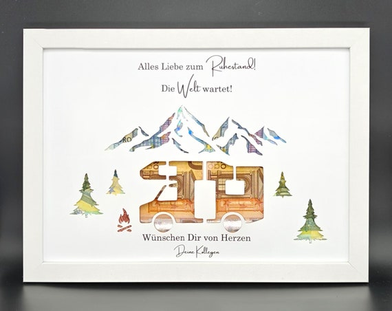 Ruhestand Geschenk personalisiert Geldgeschenk Rente Abschied Erinnerungsgeschenk mit Namen Bilderrahmen DIY Geschenkidee Pensionierung