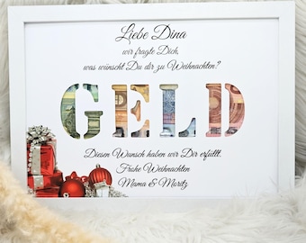 Weihnachten Geldgeschenk Individuelles Geschenk für Weihnachten Advent Personalisiert mit Namen & Datum Weihnachtsgeschenk Geld
