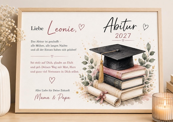 Abitur Geschenk 2026 personalisiert Poster mit Name Schulabschluss Wandbild Geschenkidee für Abiturient Mädchen Junge
