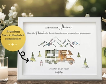 Personalisiertes Geldgeschenk Ruhestand Wohnmobil mit Bergen Geschenk zur Rente Abschiedsgeschenk Kollegen Auf zu neuen Abenteuern Reise