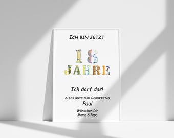 18 Geburtstag Geschenk personalisiert Geldgeschenk Volljährigkeit Mädchen Junge Erinnerungsgeschenk mit Namen Bilderrahmen DIY Geschenkidee