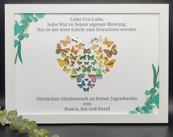 Stilvolle Karte zur Jugendweihe – Geldgeschenk mit persönlichem Text & Namen im Rahmen