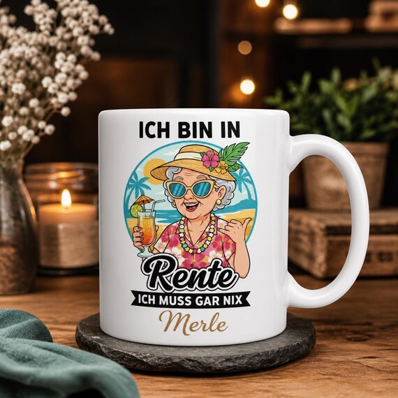 Lustige Tasse Rente personalisiert Geschenk für Frau Kollegin Ruhestand Abschied mit Name Kaffeetasse Rentnerin Pension
