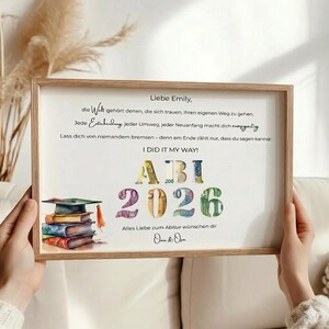 Geldgeschenk zur Abiturfeier 2026 personalisierte Karte mit Wunschtext und Namen im modernen Stil