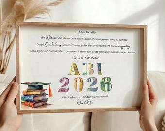 Geldgeschenk zur Abiturfeier 2026 personalisierte Karte mit Wunschtext und Namen im modernen Stil