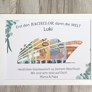 Bachelor Geschenk personalisiert Geldgeschenk Bachelor Abschluss Mädchen Junge Erinnerungsgeschenk mit Namen Bilderrahmen DIY Geschenkidee