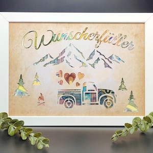 Hochzeitsgeschenk Geldgeschenk Wunscherfüller Pickup Truck mit Herzen kreative Geschenkidee für Brautpaar