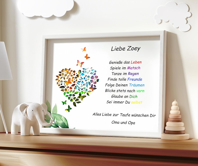 Taufgeschenk personalisiert Geldgeschenk Taufe Junge Mädchen Geschenkidee mit Namen Bilderrahmen Taufe DIY Erinnerungsgeschenk individuell Herz
