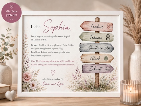 18 Geburtstag Personalisiertes Geschenk zum 18 Geburtstag mit Namen Geburtstagsgeschenk für Mädchen Bilderrahmen Erinnerung Volljährigkeit