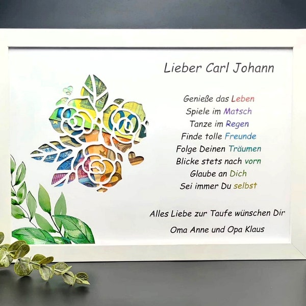 Taufe Geldgeschenk Individuelles Geschenk zur  Taufe Geburt Konfirmation Kommunion Personalisiert mit Namen optional mit Bilderrahmen