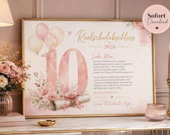 Realschulabschluss Geschenk 2026 Sofort Download 10 Klasse Abschlusskarte Zeugnis bestanden zum Ausdrucken