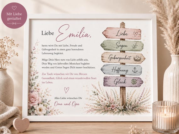 Taufgeschenk Personalisiertes Taufgeschenk mit Namen Geschenk zur Taufe Bilderrahmen Erinnerung für Mädchen Junge Patenkind