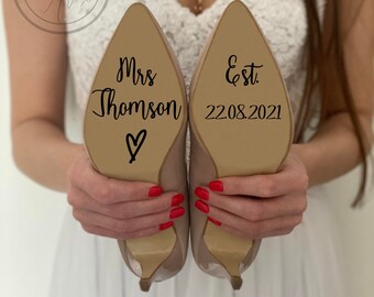 Custom Wedding Shoes Decal | Name And Date | Wedding Sticker | Wedding Decal | Bridal Shoes Decals | Mrs. Name Est. Date