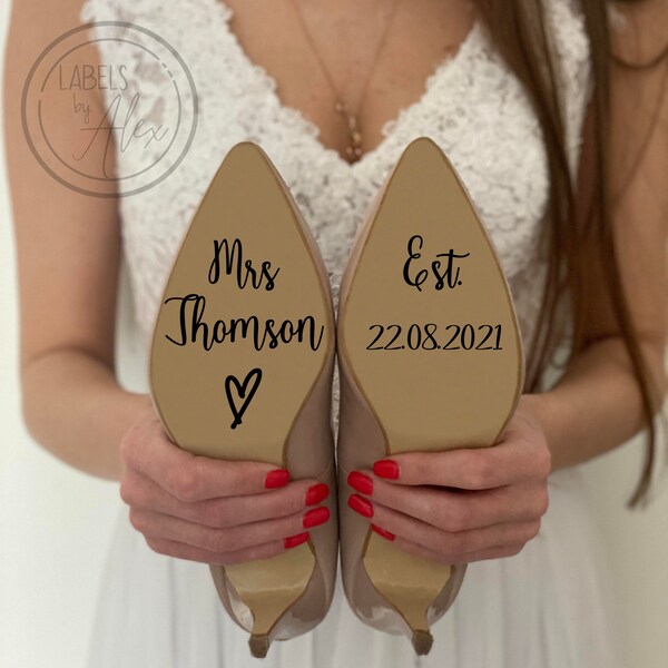 Custom Wedding Shoes Decal | Name And Date | Wedding Sticker | Wedding Decal | Bridal Shoes Decals | Mrs. Name Est. Date