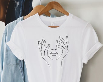 Minimalist Abstract Face Line Art Shirt, Graphic Tee