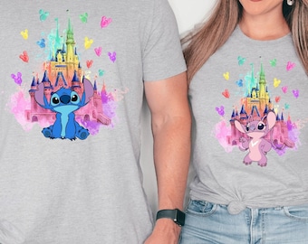 Disney Stitch and Angel Couple Shirt, Disneyland Castle Stitch Boy Tee, Disney Trip Angel Girl Tee, Disney Family Matching Tee, Sibling Tee