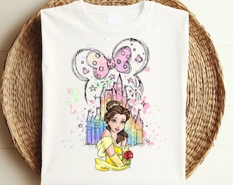 Disney Belle Shirt, Princess Belle Shirt, Disney Princess Shirt, Watercolor Castle Shirt, Disneyland Girl Shirt, Disneyland Vacation Shirt