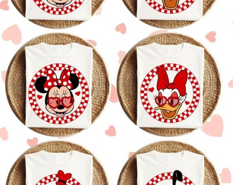 Disney Valentine’s Day Mickey Co Character Shirts, Mickey Minnie Donald Daisy Goofy Pluto Love Tee, Cute Heart Sunglasses Tee, Romantic Gift