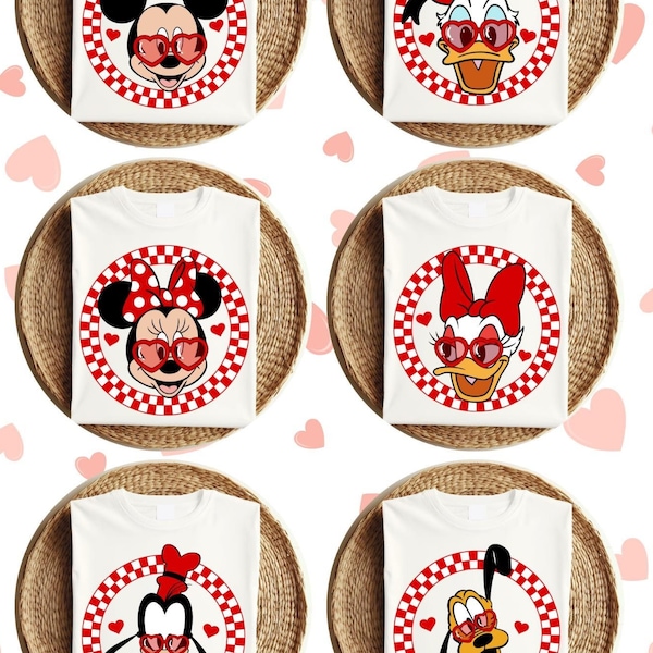 Disney Valentine’s Day Mickey Co Character Shirts, Mickey Minnie Donald Daisy Goofy Pluto Love Tee, Cute Heart Sunglasses Tee, Romantic Gift