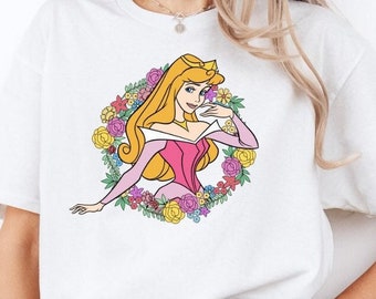 Camiseta de la Bella Durmiente Princesa Aurora con Flores, Camiseta Infantil Princesa Aurora de Disney, Camiseta Mágica de Hadas, Camiseta Familiar de Disney, Camiseta de Viaje de Disney