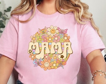 Camiseta de mamá con flores, camiseta de mamá con flores arcoíris