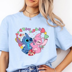 Stitch and Angel Valentine’s Day Shirt, Cute Disney Love Tee, Heart-Themed Lilo and Stitch Shirt, Adorable Romantic Disney Gift, Disney Trip