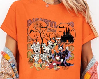 Disney Halloween Shirt, Mickey Minnie Donald Daisy Goofy Pluto Tee, Disneyland Castle Disney Trip Outfit, Matching Family Park Vacation Top