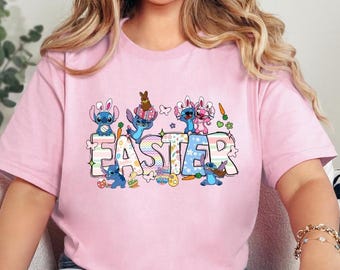 Cute Stitch Easter Kids Shirt, Disney Stitch Angel Bunny Ears Tee, Pastel Spring Easter Egg Hunt Shirt, Kawaii Easter Outfit for Disney Fans