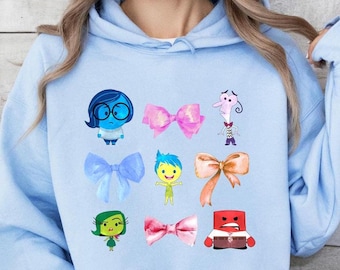 Inside Out Emotions Sweatshirt, Sadness Joy Disgust Fear Anger Bow Design Kids Sweater, Disney Inside Out Holiday Gift, Cozy Family Hoodie