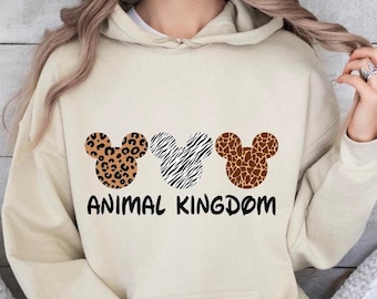 Animal Kingdom Mickey Hoodie, Disney Safari Sweatshirt, Cute Leopard Zebra Giraffe Print Pullover, Cozy Disney Park Outfit,Disney Trip Sweat