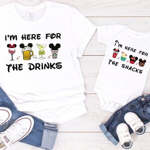 I&#39;m Here For The Snacks or Drinks Couple Shirt, Disney Family Matching Shirt, Mickey Ear Snacks Kids Tee, Disney Party Ear Tee, Disney Trip