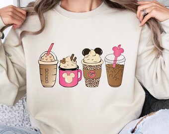 Disney Coffee Lovers Sweatshirt, Cute Mickey Minnie Coffee Cup Hoodie, Cozy Disney Drink Lover Pullover, Fun Disney Gift for Fans