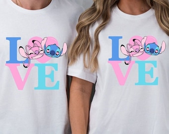 Disney Love Stitch and Angel Couple Shirt, Disney Stitch Boy Shirt, Angel Girl T shirt, Disney Trip Family Matching Tee, Ohana Group Shirt