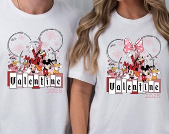 Valentine 2025 Disney Couple Shirts, Mickey and Friends Romantic T-Shirt, Cute Disney Valentine Matching Shirts for Couples, Disney Trip Tee