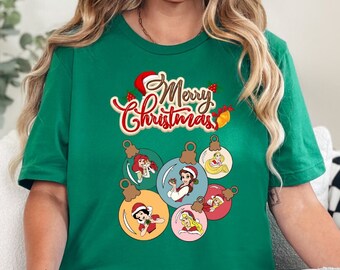 Camiseta de princesas de feliz Navidad, camiseta infantil de feliz año nuevo de princesas de Disney, camiseta grupal de princesas de feliz Navidad, camiseta mágica de hadas navideñas