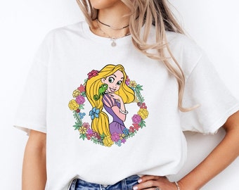 Camiseta de la princesa Rapunzel con flores, camiseta infantil de la princesa Rapunzel de Disney, camiseta mágica de hadas, camiseta de Enredados de Disney, camiseta de viaje de Disney, familia