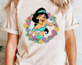 Princess Jasmine with Flowers Shirt, Disney Princess Jasmine Kids Shirt, Fairy Magical Tee, Disney Aladdin Jasmine Shirt, Disney Trip Tee