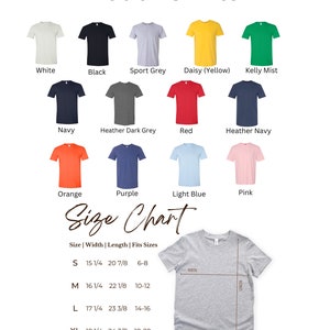 May include: Youth t-shirt size chart with measurements in inches. The chart shows the width and length of each size, from small to extra large. The chart also includes the corresponding age range for each size.