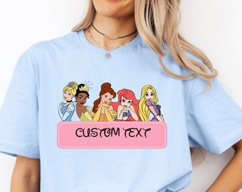 Custom Name Princess Kids Shirt, Personalization Ariel Belle Tiana Rapunzel Cinderella Shirts, Princess Custom Name Costume, Disney Vacation