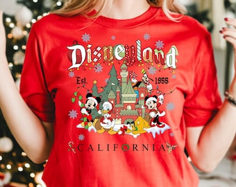 Camiseta navideña de Mickey y sus amigos de Disneyland, camiseta a juego de Feliz Año Nuevo